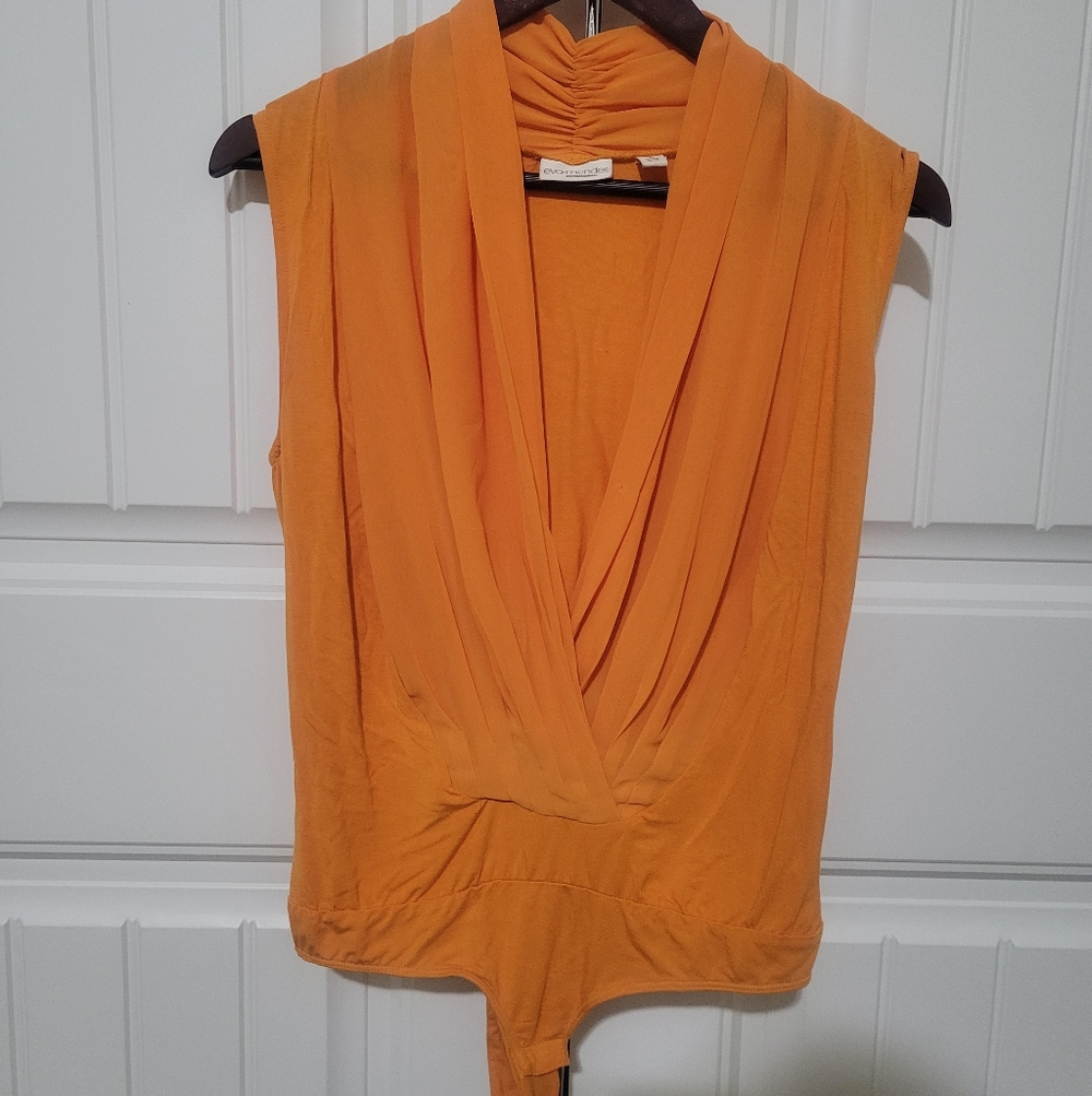 Sleeveless Thong Draped V-Neck Bodysuit - Orange EVA MENDES
